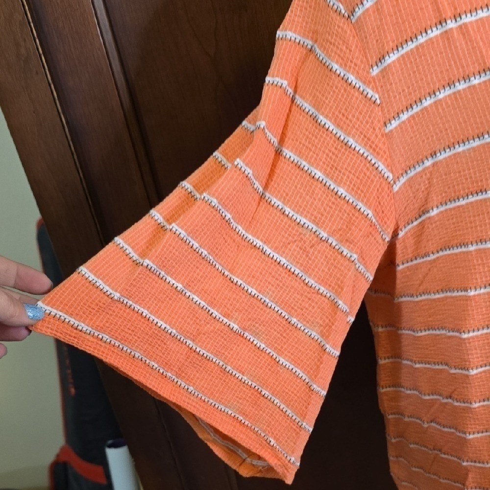 Studio JPR Orange Striped V Neck Back Ring Detail 3/4 Sleeve Top Women's L - Picture 6 of 6